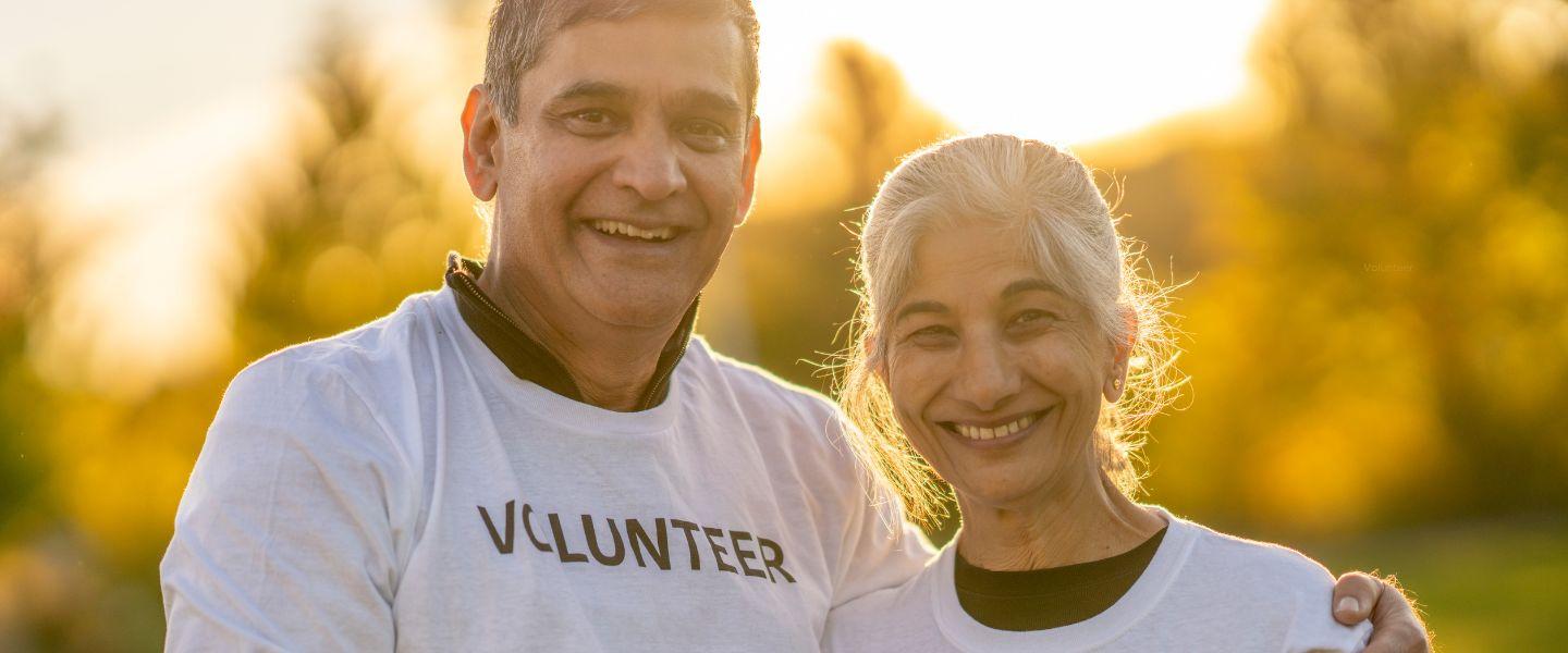 Volunteers outside in autumn sunshine